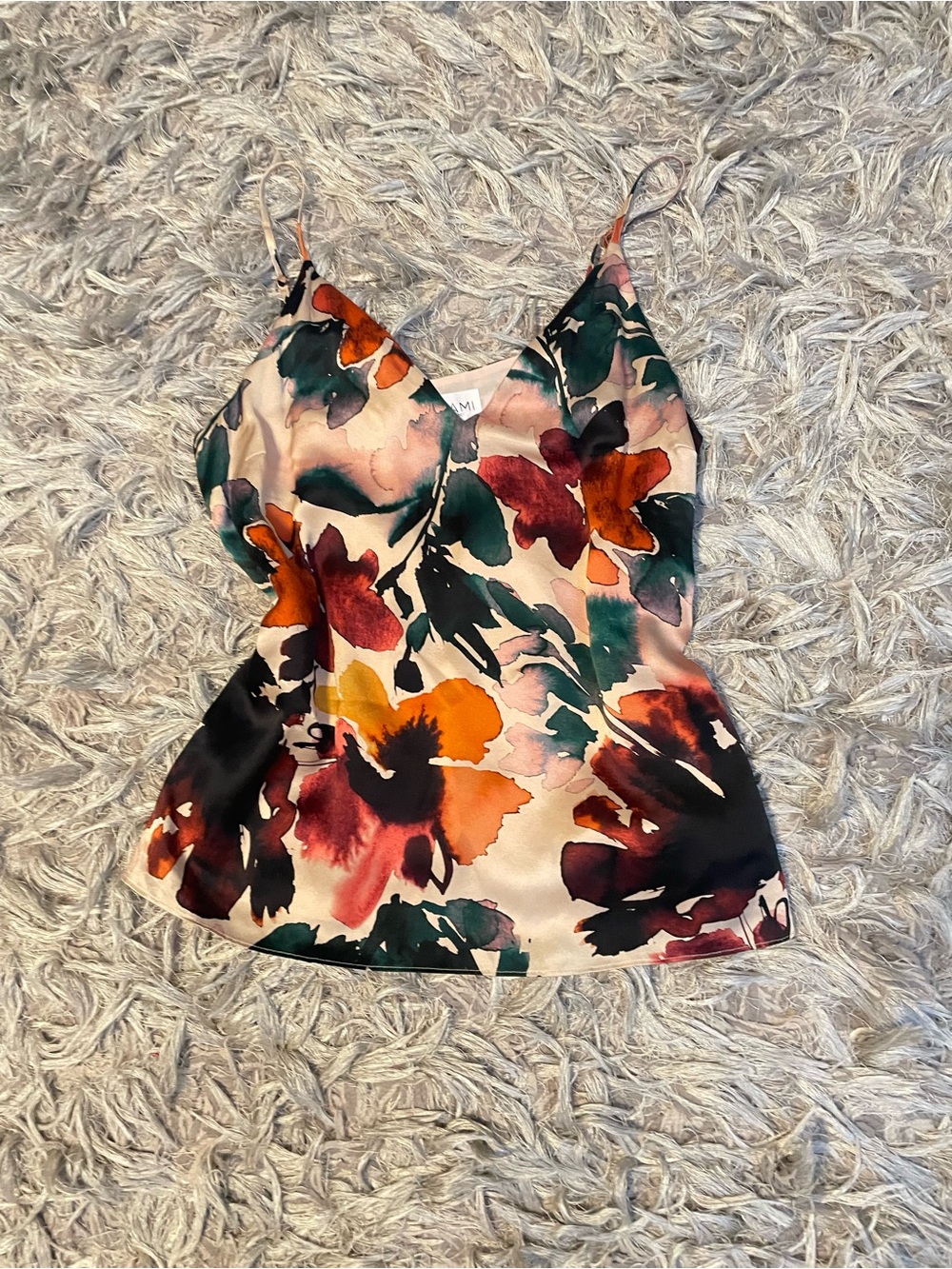Cami NYC Floral Satin Cami in Rust, Green & Cream